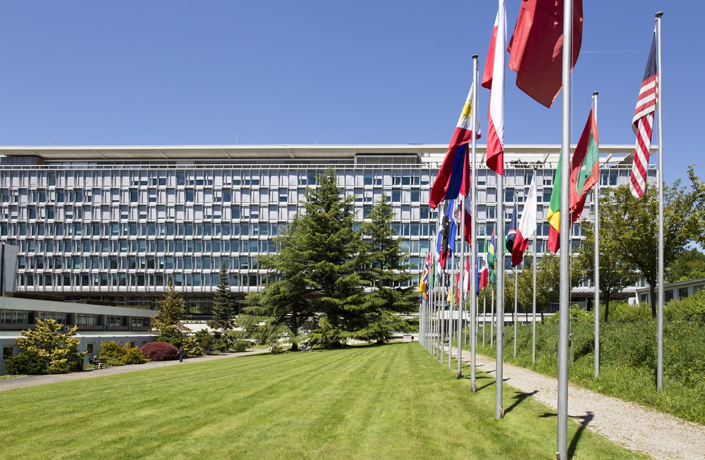Headquarters of the World Health Organization May 14, 2013 in Geneva, Switzerland. WHO is the directing and coordinating authority for health within the United Nations system.