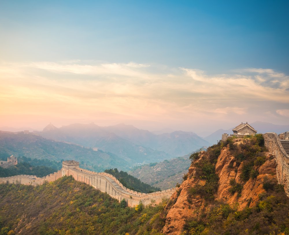 Beautiful great wall in sunset, China 