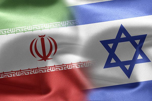 Israeli and Iranian flags.