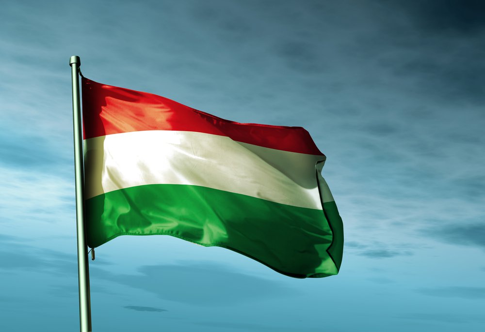 Hungary flag waving on the wind 