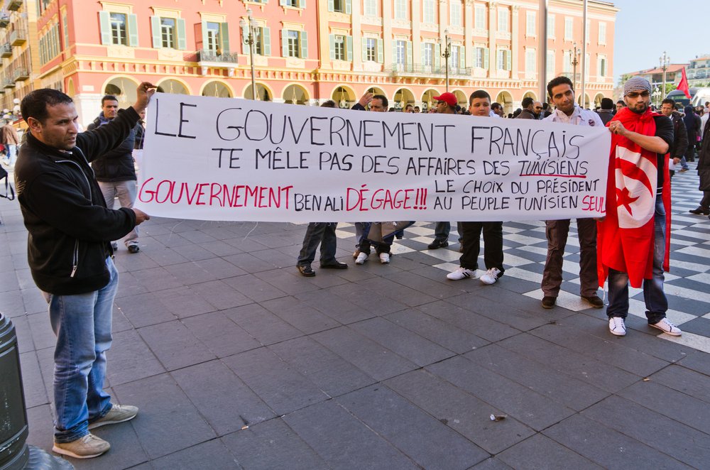 Nice - 15 January: Tunisian Manifestants Rally The Street Of The City After The Runaway Of Dictator Ben Ali From Tunisia Yesterday Evening,15 January 2010 In Nice France Stock Photo 69040900 : Shutterstock