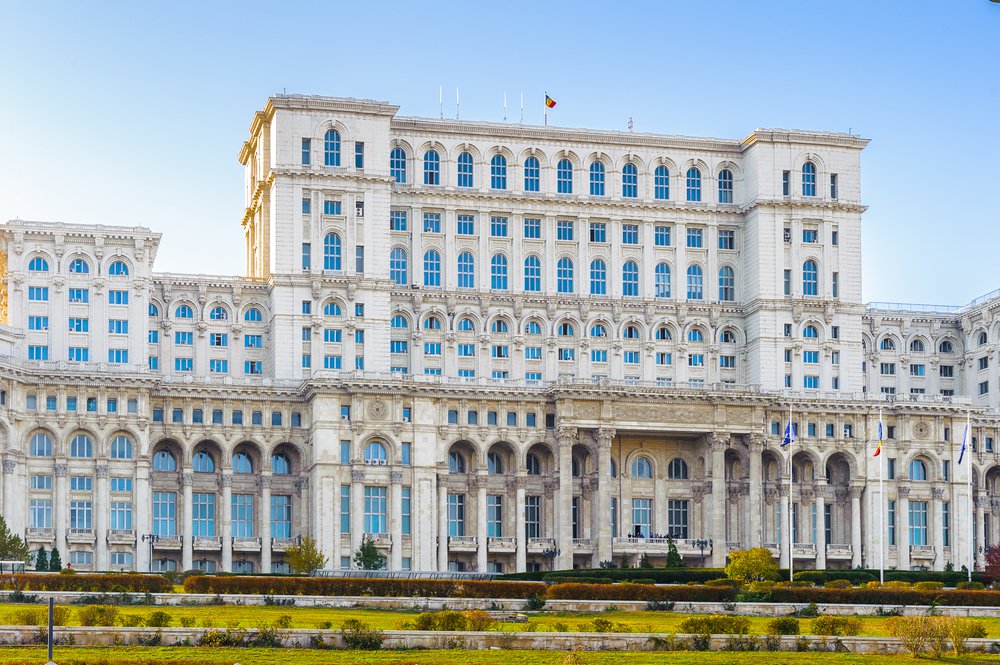 Palace of the Parliament (Palatul Parlamentului), Bucharest, Romania. Palace is the world's largest civilian building with an administrative function and heaviest building. 