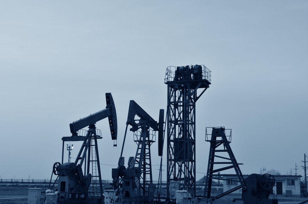 Oil pump in the orange sunset, taken in the luanhe river south excrementum bombycis mouth, in the north of China 